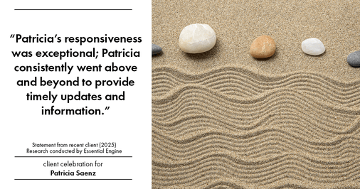 Testimonial for real estate agent Patricia Saenz with Premier Realty Group- PRG - Platinum in San Antonio, TX: "Patricia's responsiveness was exceptional; Patricia consistently went above and beyond to provide timely updates and information."