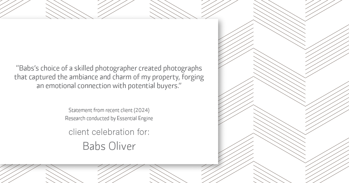 Testimonial for real estate agent Babs Oliver in Centennial, CO: "Babs's choice of a skilled photographer created photographs that captured the ambiance and charm of my property, forging an emotional connection with potential buyers."