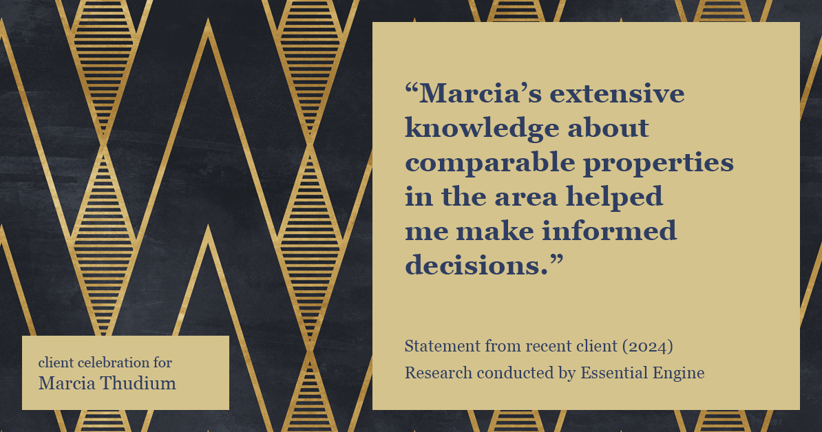 Testimonial for real estate agent Marcia Thudium with Coldwell Banker Realty-Gundaker in Town And Country, MO: "Marcia's extensive knowledge about comparable properties in the area helped me make informed decisions."