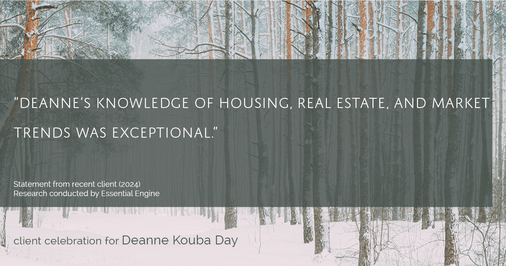 Testimonial for real estate agent Deanne Kouba Day in Brighton, CO: "Deanne's knowledge of housing, real estate, and market trends was exceptional."