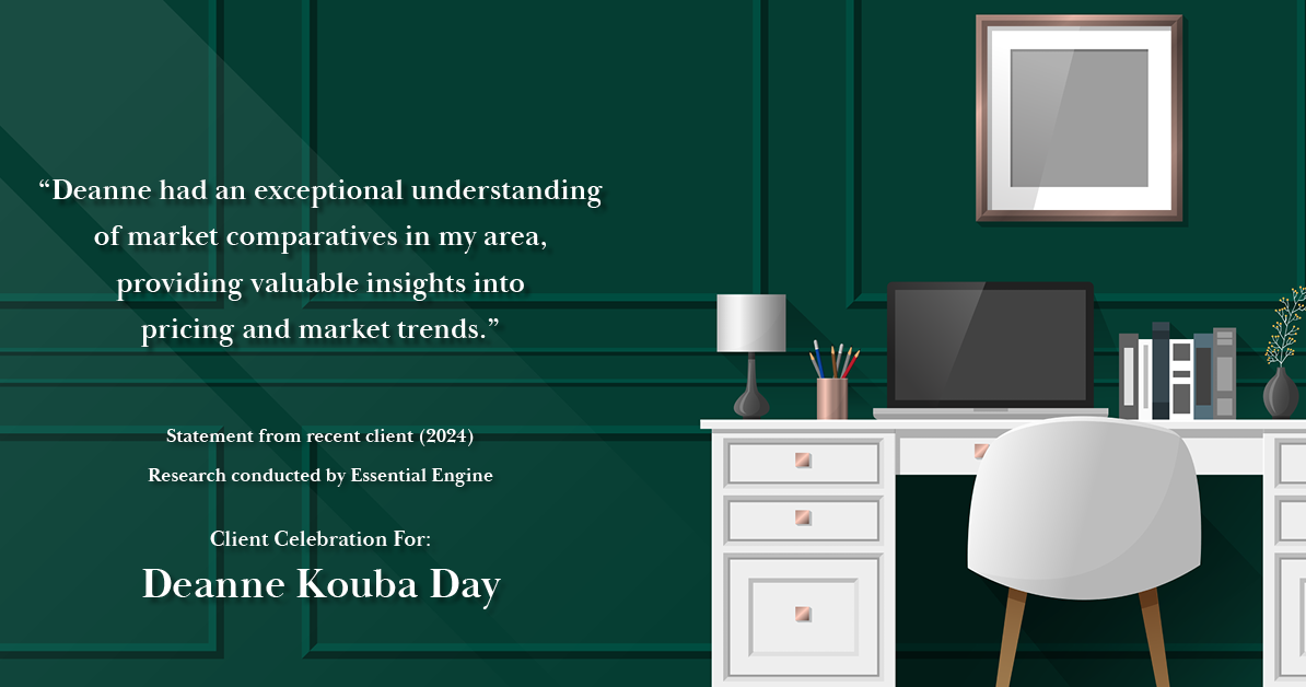 Testimonial for real estate agent Deanne Kouba Day in Brighton, CO: "Deanne had an exceptional understanding of market comparatives in my area, providing valuable insights into pricing and market trends."