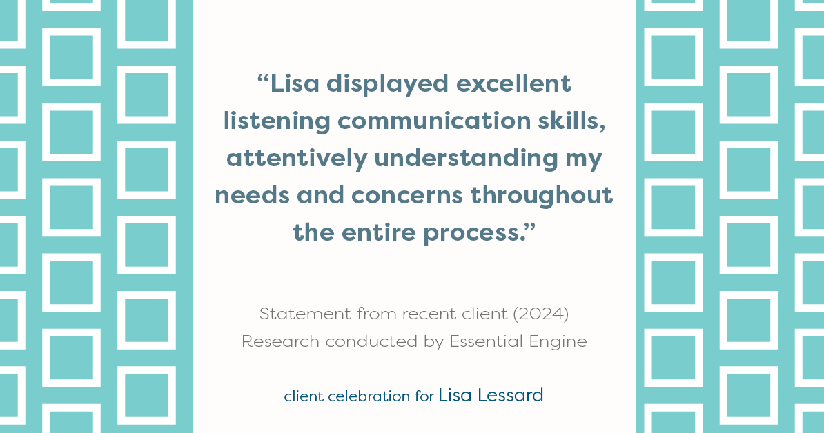 Testimonial for mortgage professional Lisa Lessard with Banner Mortgage a division of Universal Home Loans in Elizabeth, CO: "Lisa displayed excellent listening communication skills, attentively understanding my needs and concerns throughout the entire process."