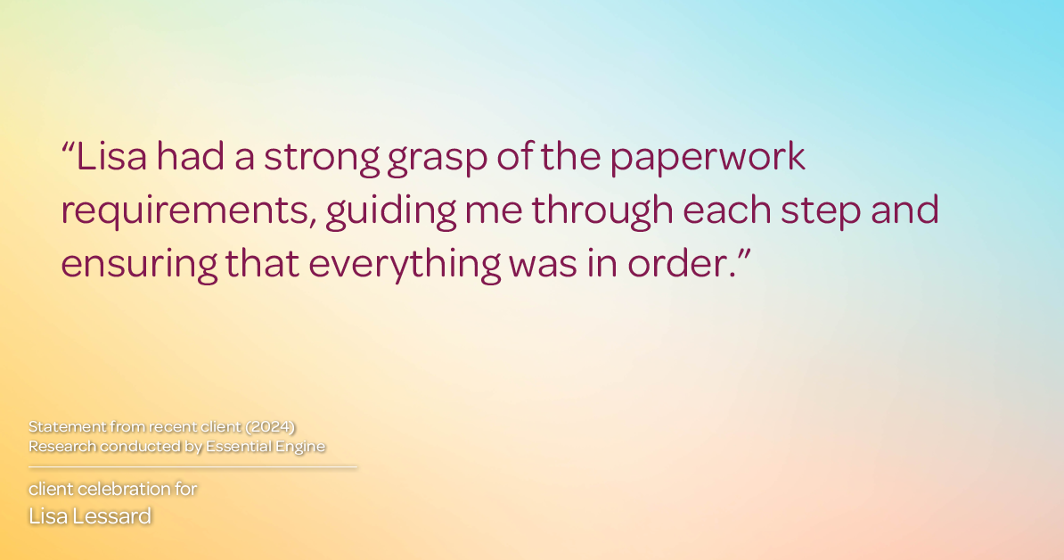 Testimonial for mortgage professional Lisa Lessard with Banner Mortgage a division of Universal Home Loans in Elizabeth, CO: "Lisa had a strong grasp of the paperwork requirements, guiding me through each step and ensuring that everything was in order."