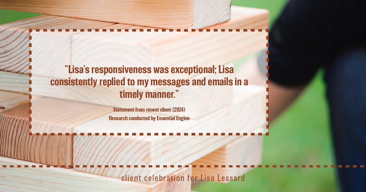 Testimonial for mortgage professional Lisa Lessard with Banner Mortgage a division of Universal Home Loans in Elizabeth, CO: "Lisa's responsiveness was exceptional; Lisa consistently replied to my messages and emails in a timely manner."