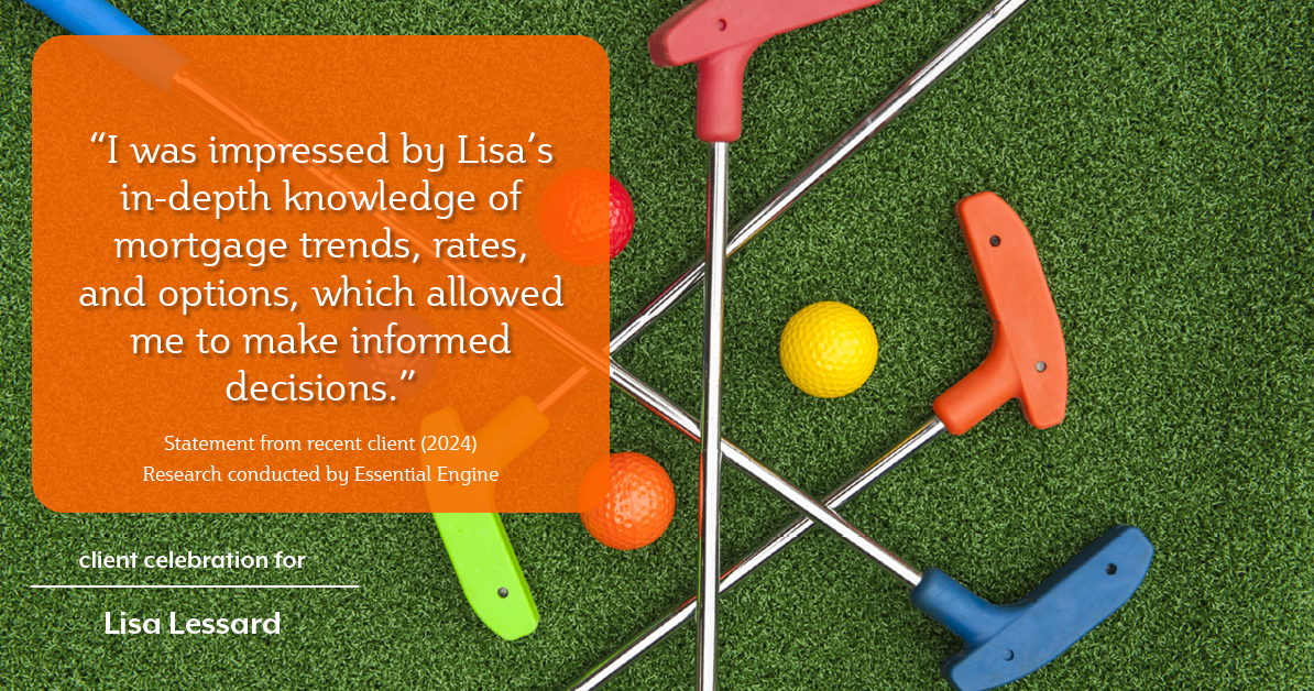 Testimonial for mortgage professional Lisa Lessard with Banner Mortgage a division of Universal Home Loans in Elizabeth, CO: "I was impressed by Lisa's in-depth knowledge of mortgage trends, rates, and options, which allowed me to make informed decisions."