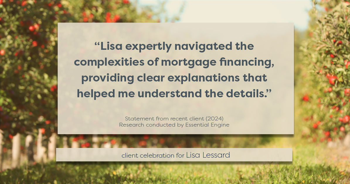 Testimonial for mortgage professional Lisa Lessard with Banner Mortgage a division of Universal Home Loans in Elizabeth, CO: "Lisa expertly navigated the complexities of mortgage financing, providing clear explanations that helped me understand the details."