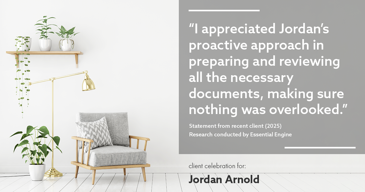Testimonial for real estate agent Jordan Arnold with Compass RE in Ardmore, PA: "I appreciated Jordan's proactive approach in preparing and reviewing all the necessary documents, making sure nothing was overlooked."
