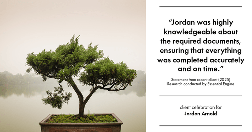 Testimonial for real estate agent Jordan Arnold with Compass RE in Ardmore, PA: "Jordan was highly knowledgeable about the required documents, ensuring that everything was completed accurately and on time."