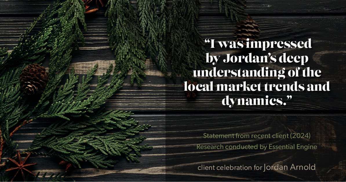 Testimonial for real estate agent Jordan Arnold with Compass RE in Ardmore, PA: "I was impressed by Jordan's deep understanding of the local market trends and dynamics."