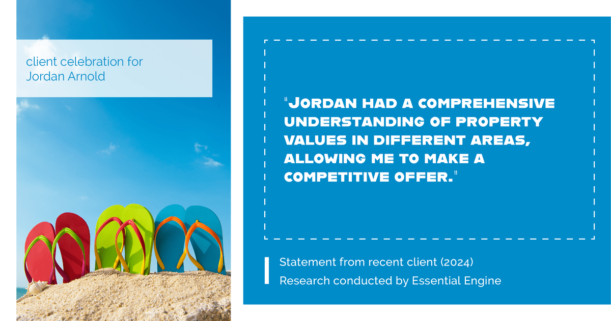 Testimonial for real estate agent Jordan Arnold with Compass RE in Ardmore, PA: "Jordan had a comprehensive understanding of property values in different areas, allowing me to make a competitive offer."