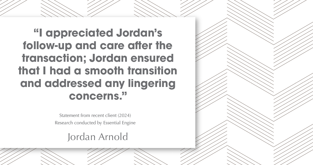 Testimonial for real estate agent Jordan Arnold with Compass RE in Ardmore, PA: "I appreciated Jordan's follow-up and care after the transaction; Jordan ensured that I had a smooth transition and addressed any lingering concerns."
