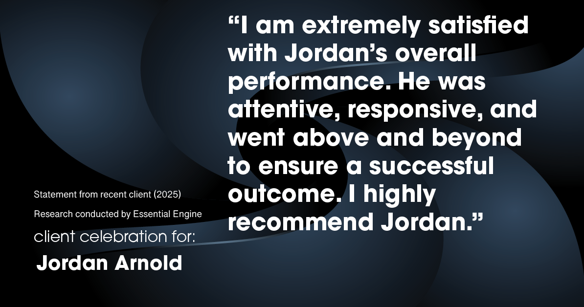 Testimonial for real estate agent Jordan Arnold with Compass RE in Ardmore, PA: "I am extremely satisfied with Jordan's overall performance. He was attentive, responsive, and went above and beyond to ensure a successful outcome. I highly recommend Jordan."