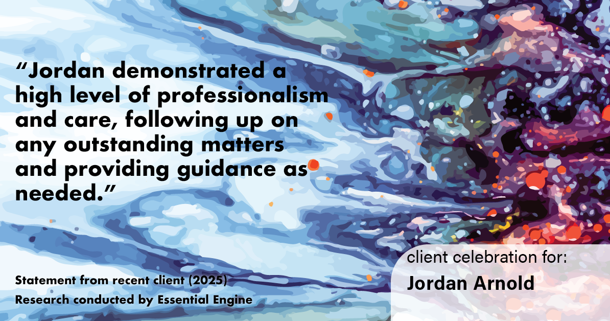 Testimonial for real estate agent Jordan Arnold with Compass RE in Ardmore, PA: "Jordan demonstrated a high level of professionalism and care, following up on any outstanding matters and providing guidance as needed."