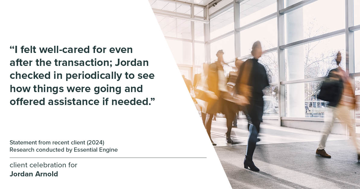 Testimonial for real estate agent Jordan Arnold with Compass RE in Ardmore, PA: "I felt well-cared for even after the transaction; Jordan checked in periodically to see how things were going and offered assistance if needed."