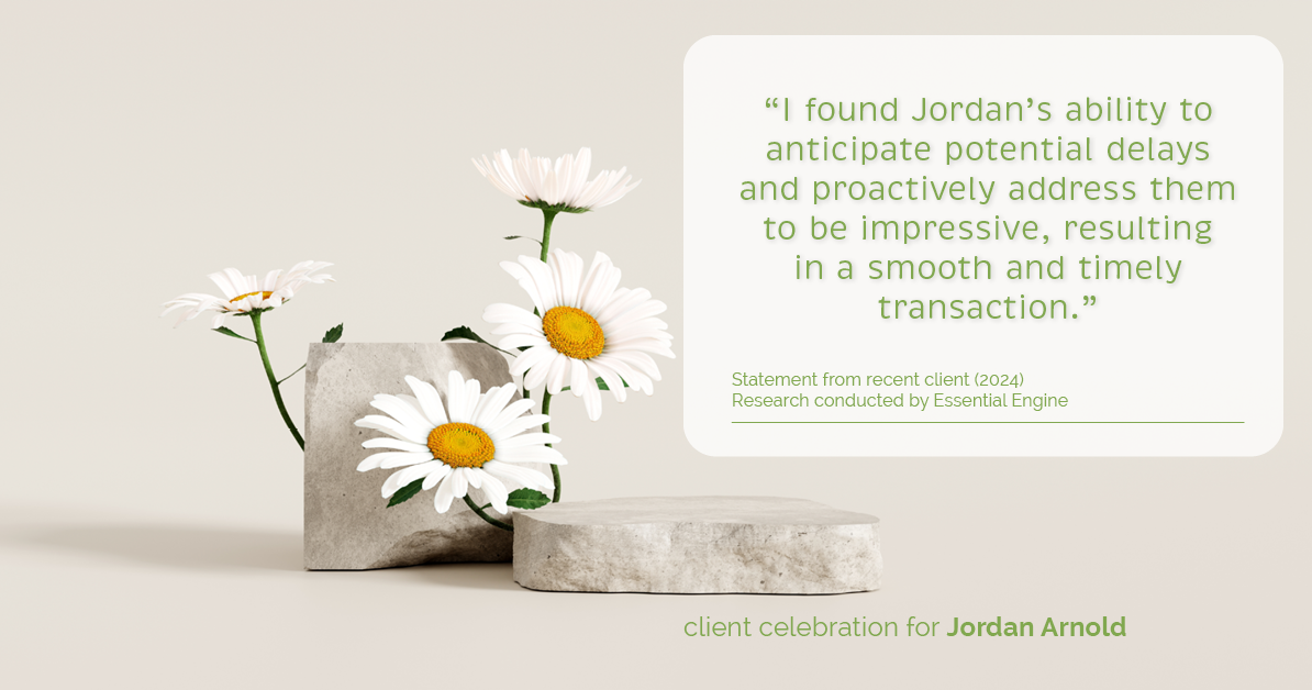 Testimonial for real estate agent Jordan Arnold with Compass RE in Ardmore, PA: "I found Jordan's ability to anticipate potential delays and proactively address them to be impressive, resulting in a smooth and timely transaction."