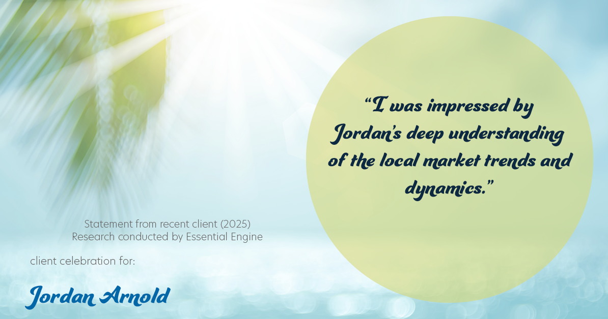Testimonial for real estate agent Jordan Arnold with Compass RE in Ardmore, PA: "I was impressed by Jordan's deep understanding of the local market trends and dynamics."