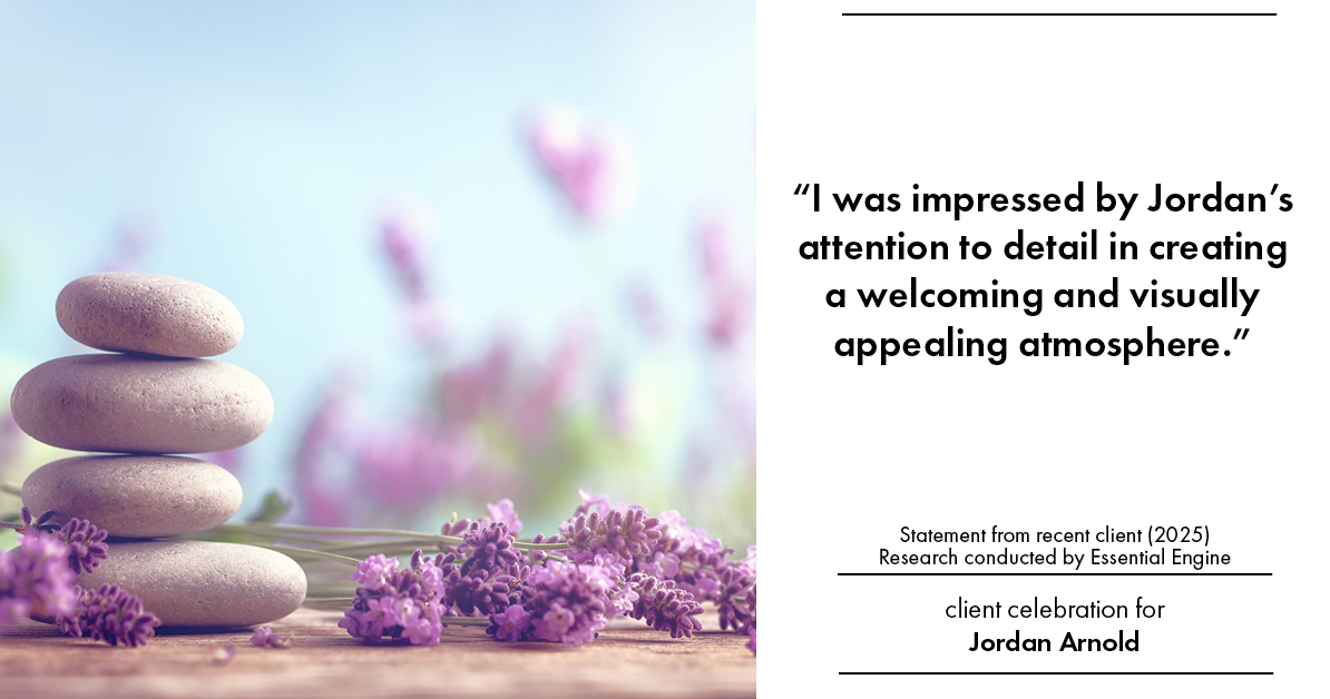 Testimonial for real estate agent Jordan Arnold with Compass RE in Ardmore, PA: "I was impressed by Jordan's attention to detail in creating a welcoming and visually appealing atmosphere."
