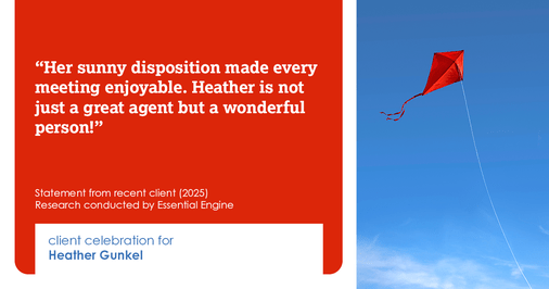 Testimonial for real estate agent Heather Gunkel with Keller Williams Real Estate Langhorne in Langhorne, PA: Her sunny disposition made every meeting enjoyable. Heather is not just a great agent but a wonderful person!