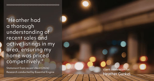 Testimonial for real estate agent Heather Gunkel with Keller Williams Real Estate Langhorne in Langhorne, PA: "Heather had a thorough understanding of recent sales and active listings in my area, ensuring my home was priced competitively."