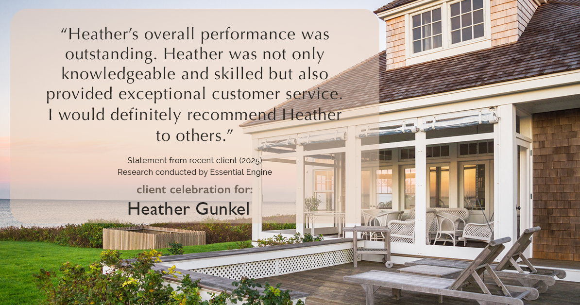 Testimonial for real estate agent Heather Gunkel with Keller Williams Real Estate Langhorne in Langhorne, PA: "Heather's overall performance was outstanding. Heather was not only knowledgeable and skilled but also provided exceptional customer service. I would definitely recommend Heather to others."