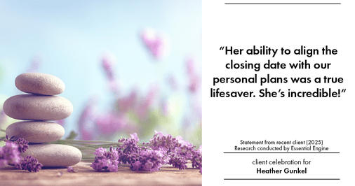 Testimonial for real estate agent Heather Gunkel with Keller Williams Real Estate Langhorne in Langhorne, PA: "Her ability to align the closing date with our personal plans was a true lifesaver. She's incredible!"
