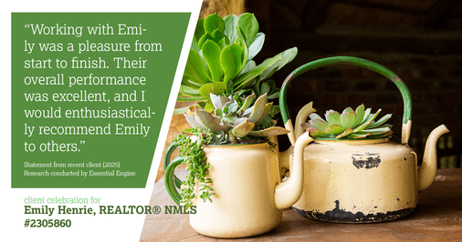 Testimonial for real estate agent Emily Henrie, REALTOR® NMLS #2305860 with Come on Home Colorado, LLC #2493955 in Littleton, CO: "Working with Emily was a pleasure from start to finish. Their overall performance was excellent, and I would enthusiastically recommend Emily to others."