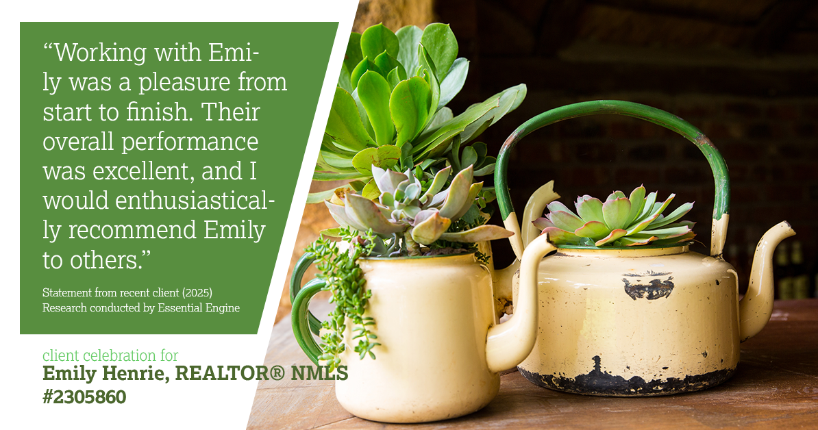 Testimonial for real estate agent Emily Henrie, REALTOR® NMLS #2305860 with Come on Home Colorado, LLC #2493955 in Littleton, CO: "Working with Emily was a pleasure from start to finish. Their overall performance was excellent, and I would enthusiastically recommend Emily to others."