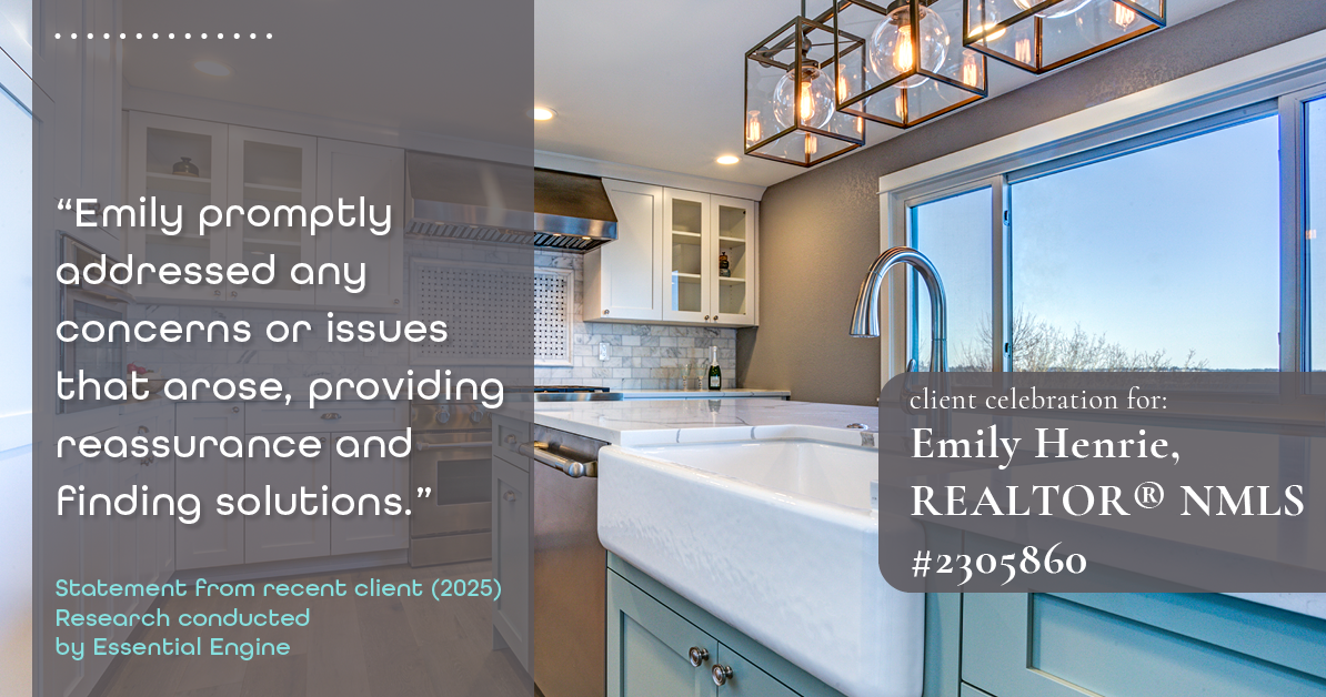 Testimonial for real estate agent Emily Henrie, REALTOR® NMLS #2305860 with Come on Home Colorado, LLC #2493955 in Littleton, CO: "Emily promptly addressed any concerns or issues that arose, providing reassurance and finding solutions."