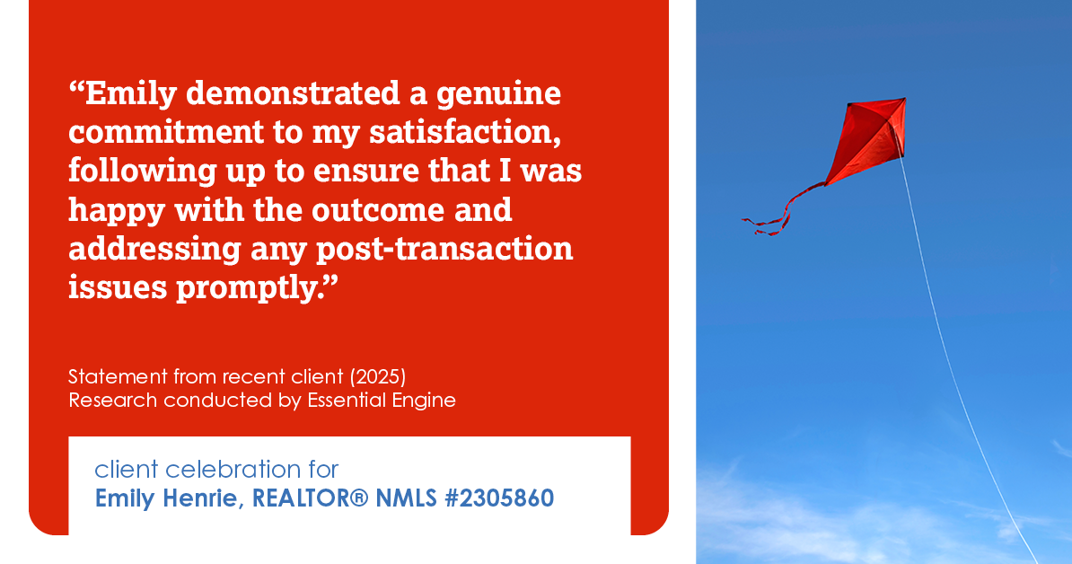 Testimonial for real estate agent Emily Henrie, REALTOR® NMLS #2305860 with Come on Home Colorado, LLC #2493955 in Littleton, CO: "Emily demonstrated a genuine commitment to my satisfaction, following up to ensure that I was happy with the outcome and addressing any post-transaction issues promptly."