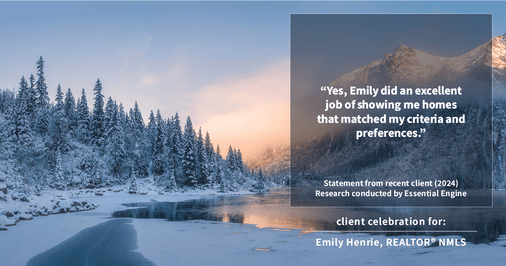 Testimonial for real estate agent Emily Henrie, REALTOR® NMLS #2305860 with Come on Home Colorado, LLC #2493955 in Littleton, CO: "Yes, Emily did an excellent job of showing me homes that matched my criteria and preferences."