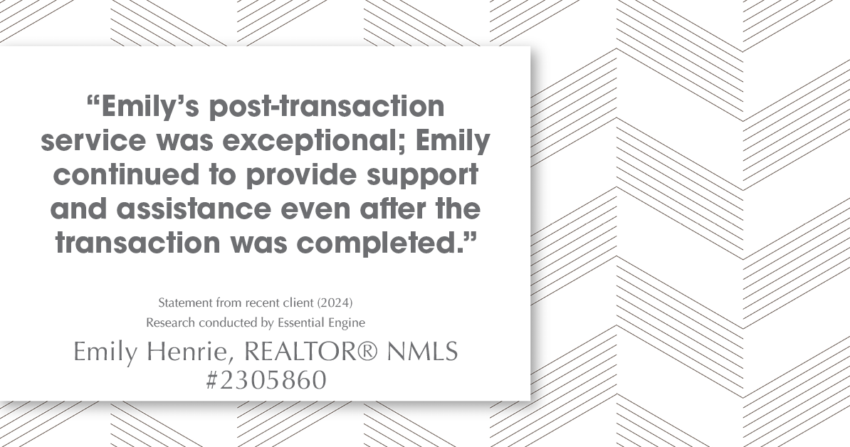Testimonial for real estate agent Emily Henrie, REALTOR® NMLS #2305860 with Come on Home Colorado, LLC #2493955 in Littleton, CO: "Emily's post-transaction service was exceptional; Emily continued to provide support and assistance even after the transaction was completed."