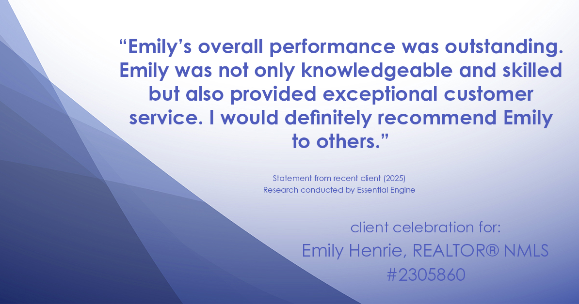 Testimonial for real estate agent Emily Henrie, REALTOR® NMLS #2305860 with Come on Home Colorado, LLC #2493955 in Littleton, CO: "Emily's overall performance was outstanding. Emily was not only knowledgeable and skilled but also provided exceptional customer service. I would definitely recommend Emily to others."
