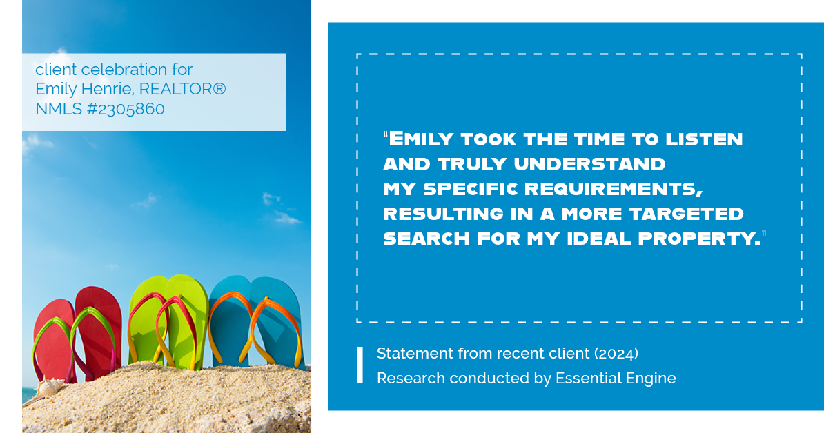 Testimonial for real estate agent Emily Henrie, REALTOR® NMLS #2305860 with Come on Home Colorado, LLC #2493955 in Littleton, CO: "Emily took the time to listen and truly understand my specific requirements, resulting in a more targeted search for my ideal property."