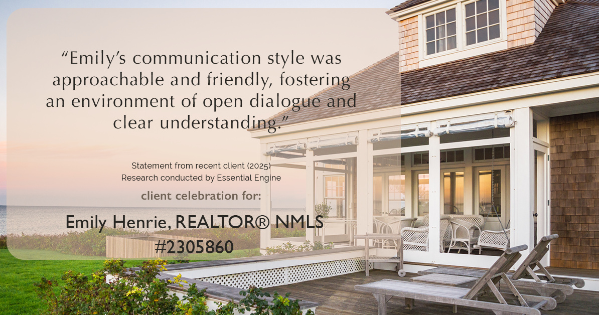 Testimonial for real estate agent Emily Henrie, REALTOR® NMLS #2305860 with Come on Home Colorado, LLC #2493955 in Littleton, CO: "Emily's communication style was approachable and friendly, fostering an environment of open dialogue and clear understanding."
