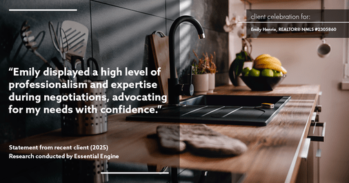 Testimonial for real estate agent Emily Henrie, REALTOR® NMLS #2305860 with Come on Home Colorado, LLC #2493955 in Littleton, CO: "Emily displayed a high level of professionalism and expertise during negotiations, advocating for my needs with confidence."