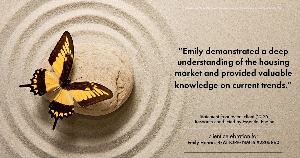 Testimonial for real estate agent Emily Henrie, REALTOR® NMLS #2305860 with Come on Home Colorado, LLC #2493955 in Littleton, CO: "Emily demonstrated a deep understanding of the housing market and provided valuable knowledge on current trends."