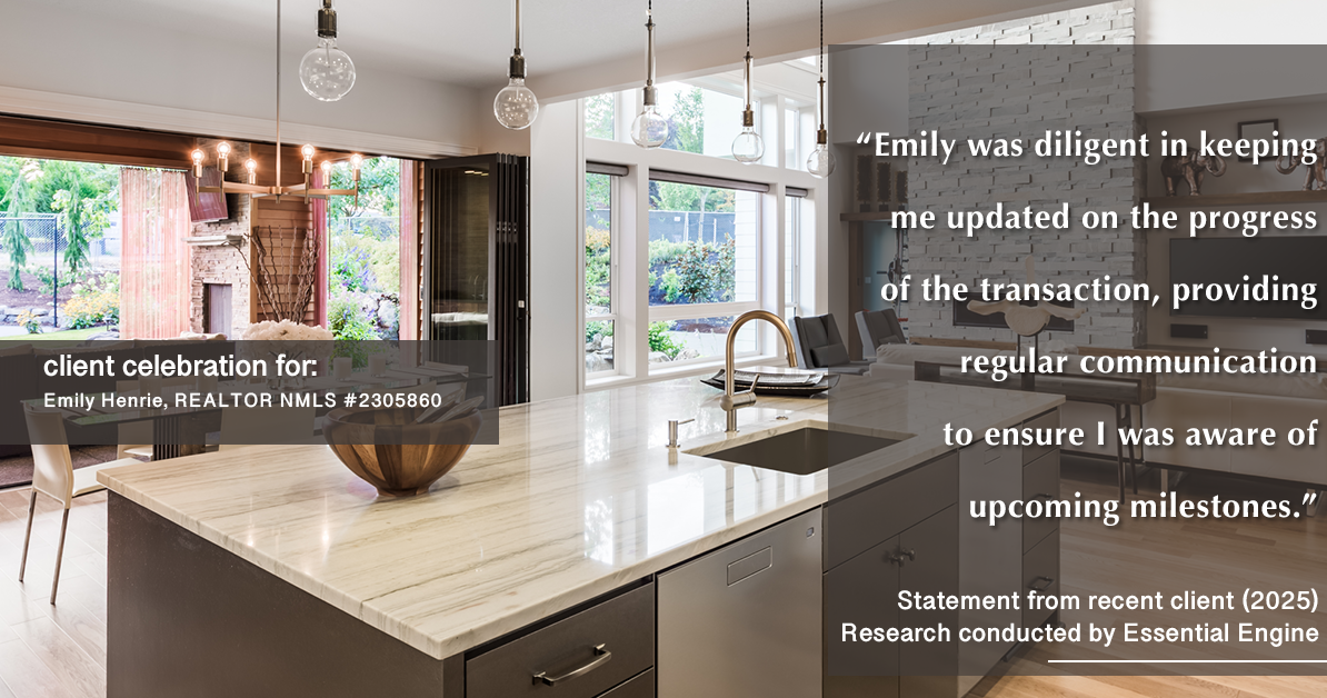 Testimonial for real estate agent Emily Henrie, REALTOR® NMLS #2305860 with Come on Home Colorado, LLC #2493955 in Littleton, CO: "Emily was diligent in keeping me updated on the progress of the transaction, providing regular communication to ensure I was aware of upcoming milestones."