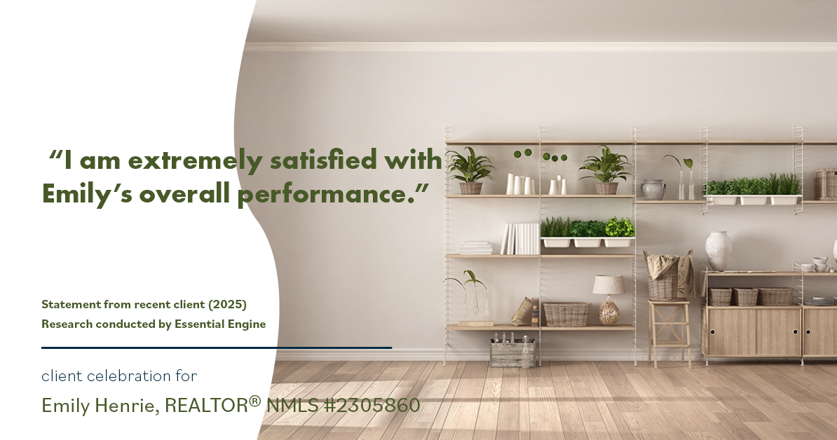 Testimonial for real estate agent Emily Henrie, REALTOR® NMLS #2305860 with Come on Home Colorado, LLC #2493955 in Littleton, CO: "I am extremely satisfied with Emily's overall performance."