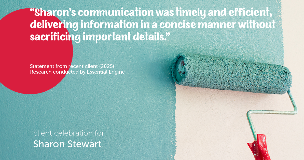 Testimonial for real estate agent Sharon Stewart with EXP Realty in New Castle, DE: "Sharon's communication was timely and efficient, delivering information in a concise manner without sacrificing important details."