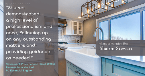 Testimonial for real estate agent Sharon Stewart with EXP Realty in New Castle, DE: "Sharon demonstrated a high level of professionalism and care, following up on any outstanding matters and providing guidance as needed."