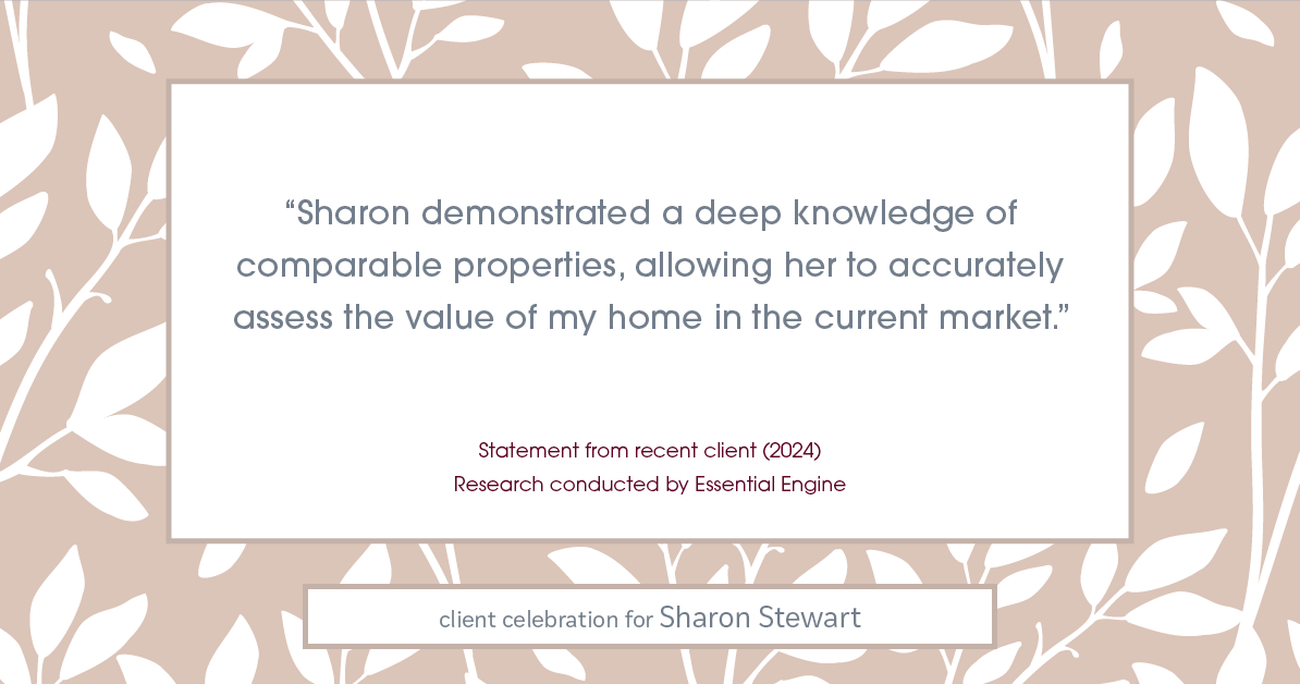 Testimonial for real estate agent Sharon Stewart with EXP Realty in New Castle, DE: "Sharon demonstrated a deep knowledge of comparable properties, allowing her to accurately assess the value of my home in the current market."