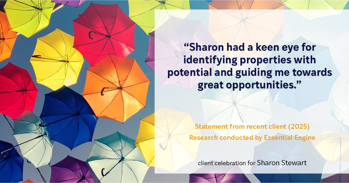 Testimonial for real estate agent Sharon Stewart with EXP Realty in New Castle, DE: "Sharon had a keen eye for identifying properties with potential and guiding me towards great opportunities."