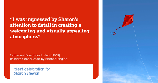 Testimonial for real estate agent Sharon Stewart with EXP Realty in New Castle, DE: "I was impressed by Sharon's attention to detail in creating a welcoming and visually appealing atmosphere."