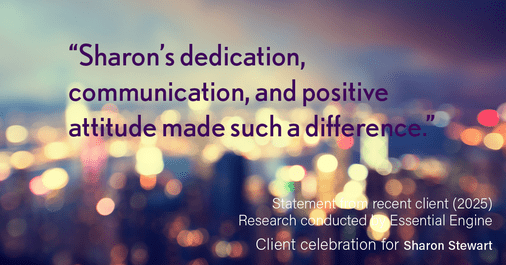 Testimonial for real estate agent Sharon Stewart with EXP Realty in New Castle, DE: “Sharon’s dedication, communication, and positive attitude made such a difference.”