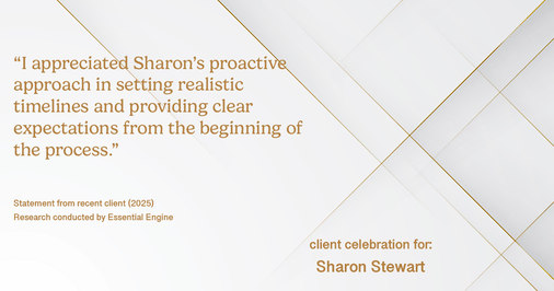 Testimonial for real estate agent Sharon Stewart with EXP Realty in New Castle, DE: "I appreciated Sharon's proactive approach in setting realistic timelines and providing clear expectations from the beginning of the process."