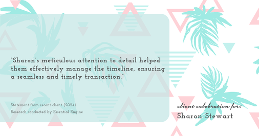 Testimonial for real estate agent Sharon Stewart with EXP Realty in New Castle, DE: "Sharon's meticulous attention to detail helped them effectively manage the timeline, ensuring a seamless and timely transaction."