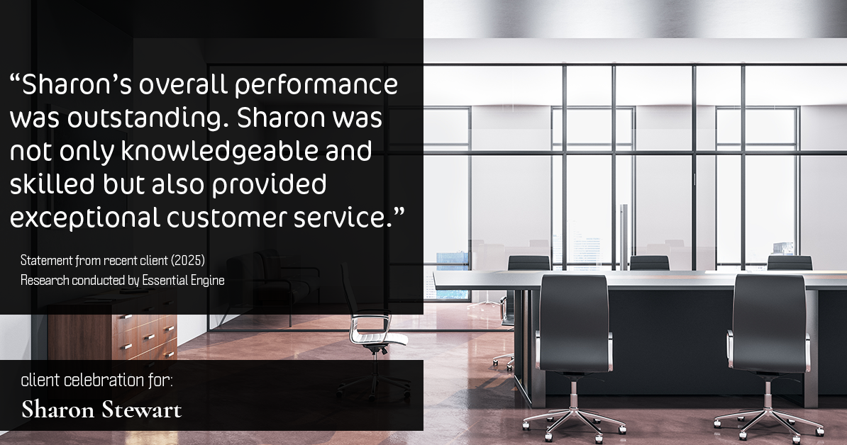 Testimonial for real estate agent Sharon Stewart with EXP Realty in New Castle, DE: "Sharon's overall performance was outstanding. Sharon was not only knowledgeable and skilled but also provided exceptional customer service. I would definitely recommend Sharon to others."
