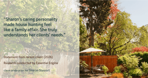 Testimonial for real estate agent Sharon Stewart with EXP Realty in New Castle, DE: "Sharon's caring personality made house hunting feel like a family affair. She truly understands her clients' needs."