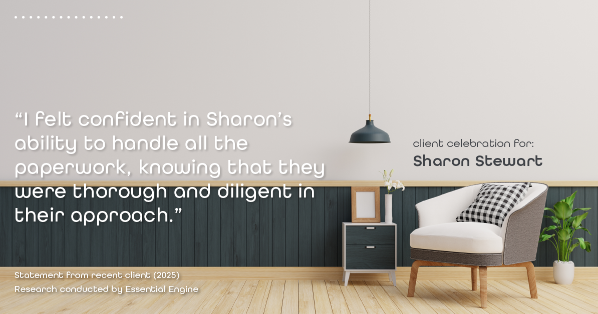 Testimonial for real estate agent Sharon Stewart with EXP Realty in New Castle, DE: "I felt confident in Sharon's ability to handle all the paperwork, knowing that they were thorough and diligent in their approach."