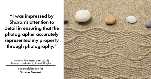 Testimonial for real estate agent Sharon Stewart with EXP Realty in New Castle, DE: "I was impressed by Sharon's attention to detail in ensuring that the photographer accurately represented my property through photography."